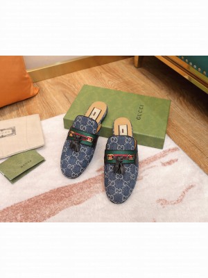 Gucci GG Denim Slipper with Tassels Green 2021 Collection