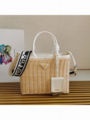 Prada Raffia tote bag 1BG835 white