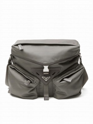 Prada Hot-nylon and leather shoulder bag Gray