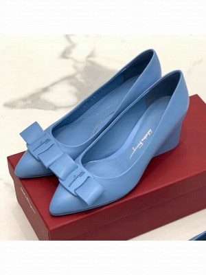 Salvatore Ferragamo Viva Lambskin Bow Flat Ballerinas/Wedge Pumps Brown Spring/Summer 2021 Collection
