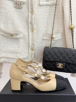 Chanel Calfskin Mary Janes Pumps 5.5cm with Heart Stones Charm Beige 2025 