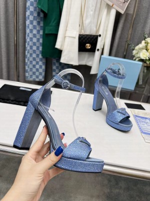 Prada Crystal 11cm Heel Sandals Blue