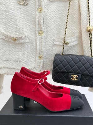 Chanel Chanel Women's 7cm Suede & Grosgrain Mary Janes Pumps Red