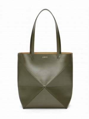 Loewe Puzzle Fold Tote In Shiny Calfskin Green