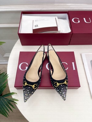 Gucci Women's Erin Gg Crystal Canvas Slingback Flat Black 2025