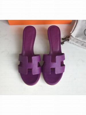 Hermes Heel 5cm Oasis Slipper Sandals in epsom Leather purple