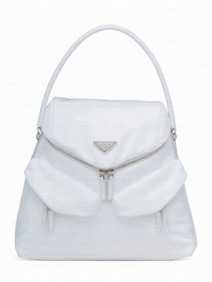 Prada Signaux Nylon And Leather Hobo Bag 1BC160 White