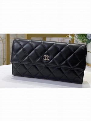 Chanel Classic Long Flap Wallet 31502 Lambskin Black