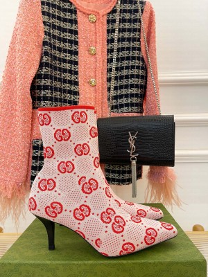 Gucci Women's GG Knit Ankle Boots 718378 Red