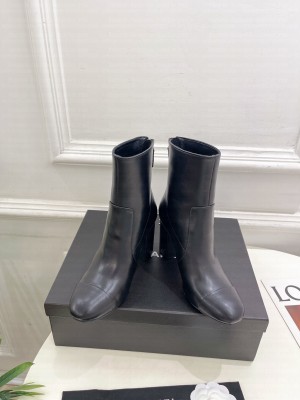 Chanel Calfskin Leather Heel Ankle Boots 9cm Black 2024 
