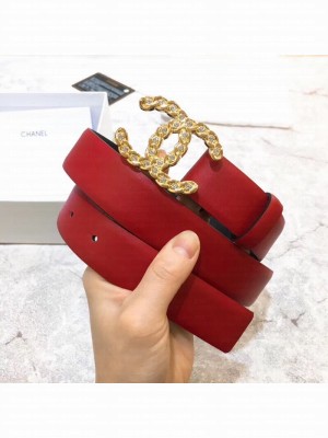 Chanel Width 3cm Calfskin Belt With Crystal CC Buckle Red 2020 Collection