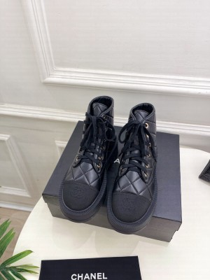 Chanel Quilting Calfskin & Grosgrain 5cm Lace-up Biker Boots 2024 Black