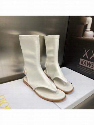 Dior Spirit Open Toe Flat Thong Boots in White Stretch Leather 2023