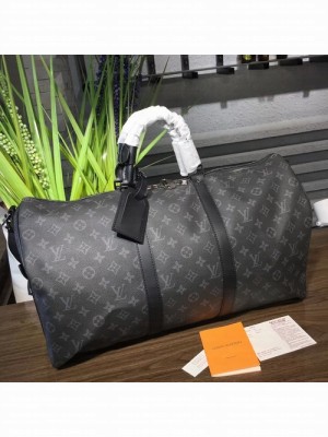 Louis Vuitton Keepall 50 Bandouliere Duffle Bag Monogram Eclipse Canvas Fall/Winter 2017 Collection M40568, Black