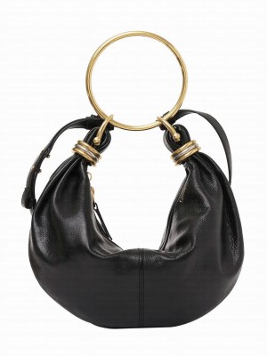 Chloe Small Bracelet Hobo Bag In Grained Leather Black