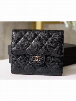 Chanel Classic Small Flap Wallet 31528 AP0231 Grained Calfskin Black/Silver