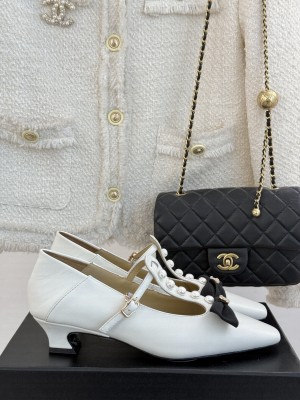 Chanel Goatskin & Imitation Pearls with bow Mary Janes white 2025