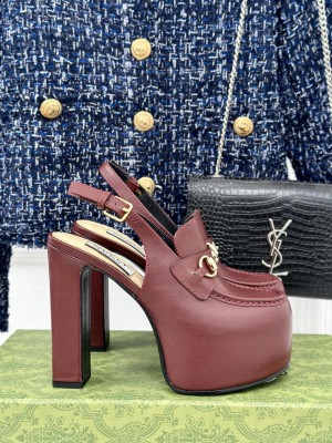 Gucci 5cm Platform 13.5cm Heel Slingback Pumps with Horsebit 09