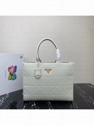 Prada Large leather Prada Symbole bag with topstitching 1BA377 WHITE