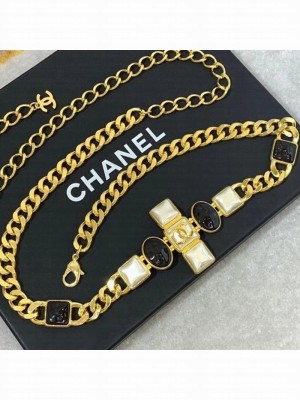 Chanel Resin Stone Chain Belt AB5072 Pearly White/Black  2021 Collection