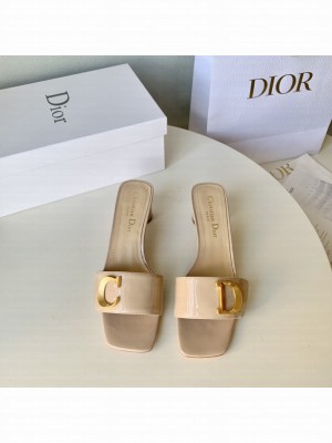 Dior C'est Dior Heeled Slide Sandals 4.5cm in Velvet with CD Letters 2023 light pink
