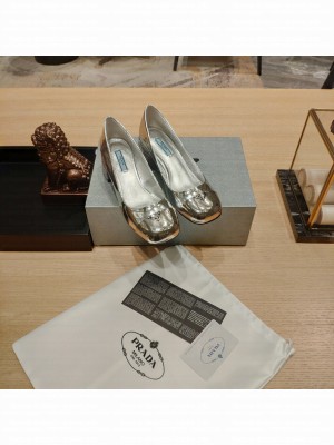 Prada Brushed leather 5cm Metal Toecap Pumps Silver
