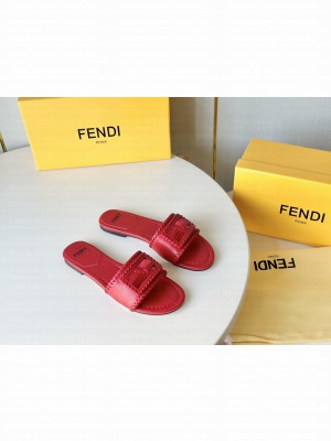 Fendi Signature leather slides red