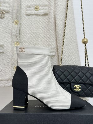 Chanel 8.5cm Lambskin & Grosgrain Boots Black,White