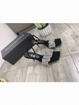 Alexander Wang 75mm Julie Crystal Scrunchie Sandal in Black,Metallic