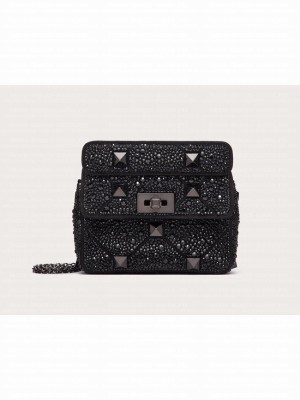 VALENTINO GARAVANI small Roman Stud soft sheep leather chain shoulder bag 2288 Black