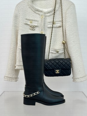 Chanel Women's Calfskin Chain High Boots Black 2024 