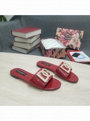 DOLCE & GABBANA CALFSKIN SLIDERS DG CRYSTAL LOGO 2022 BURGANDY