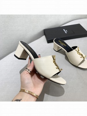 Saint Laurent YSL Calfskin Mules 5cm 06 White 2021 Collection