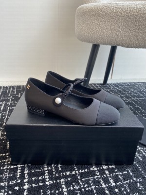 Chanel Women's Mary Jane Ballet With Crystal Velvet & Grosgrain Flat Black