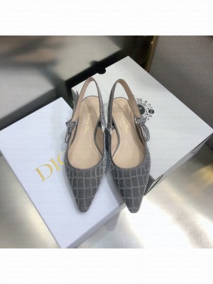 Dior J'Adior Slingback Flat in Grey Crocodile-Effect Embroidered Velvet 2021 Collection