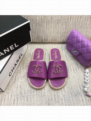 Chanel Chain CC Lambskin Espadrilles Slide Sandals Purple Spring/Summer 2021 Collection