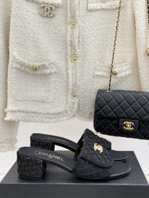 Chanel Crochet Heel Slides Sandal 5cm with Foldover G45474 Black 2025