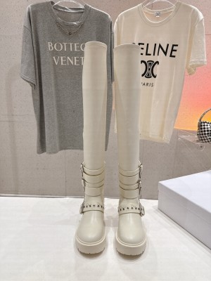 Christian Dior D-Fight Thigh Boot White Calfskin and Leather-Effect Stretch Material