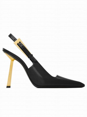 Saint Laurent Women's Lee Slingback Pumps In Glazed Leather Black