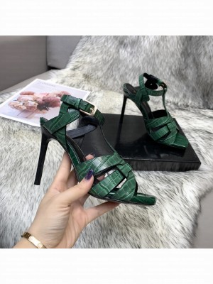 Saint Laurent YSL Stone Embossed Leather High-Heel Sandals 10cm Green 05 2021 Collection