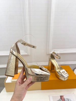 Louis Vuitton Shake 12cm Platform Pump in Snakeskin Embossed Leather Gold 2024