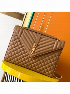 SAINT LAUREN ENVELOPE LARGE BAG IN MIX MATELASSE GRAIN DE POUDRE EMBOSSED LEATHER 600166 brown