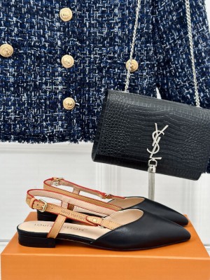Louis Vuitton 1ACAXA Blossom Lambskin Slingback Flat Ballerina Black