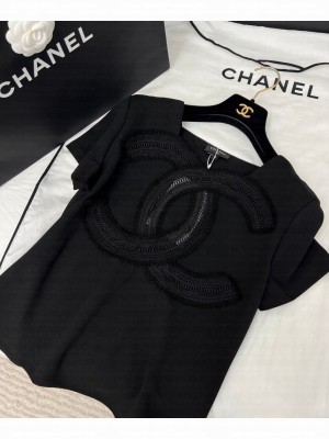 Chanel Women's Jacquard Hollow T-shirt Black