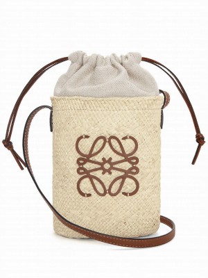 Loewe Iraka palm and cowhide square pouch Cream