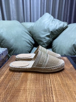 Dior Granville Espadrille Mules in Gold Metallic Thread Embroidered Cotton 2021 Collection 