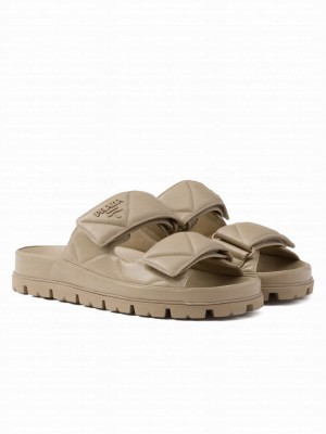 Prada Women's Padded Nappa Leather Sandals 1XX701 Cream