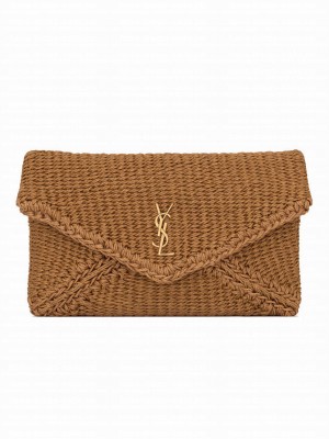 Saint Laurent Cassandre Large Envelope Pouch In Rope Apricot