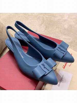 Salvatore Ferragamo Viva Lambskin Bow Slingback Blue Spring/Summer 2021 Collection