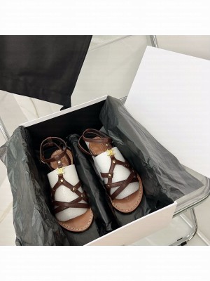CELINE TAILLAT FLAT SANDAL WITH STUDS IN CALFSKIN BROWN